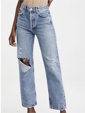 Agolde 90s Pinch Light Blue High-Rise Slouchy Straight Leg Distressed Jeans 26